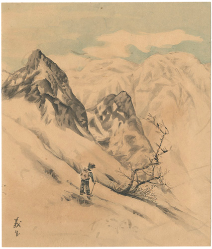 中西義男｢自筆画（雪山風景）｣／