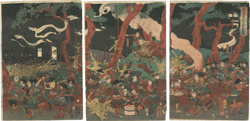 Kuniyoshi “Kusunoki Masashige and His Men Making Straw Dummies to Trick the Enemy into Exhausting Their Arrows”／