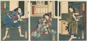 Kuniteru II/Kabuki Scene from Ichibanbori meikino sashimono[魁駒松梅桜曙幑]