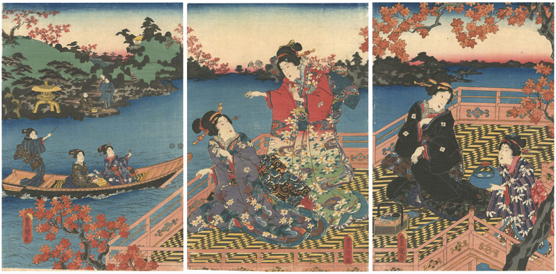 Toyokuni III “Beauties and Autumn Leaves (tentative title)”／