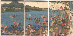 Yoshitora/The Great Battle of the Uji River, on the 16th Day of the First Month, 1184[寿永三年正月十六日宇治川大合戦ノ図]