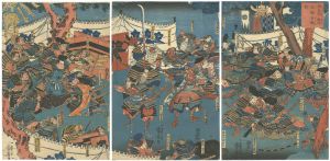 Kuniyoshi/The Quarrel Between Yoshitsune and Kajiwara Kagetoki about Reversed Oars before the Battle of Yashima[源義経梶原逆艪争論図]