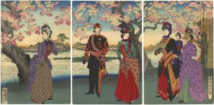 Chikanobu/Nobility Viewing Cherry Blossom by the Sumida River[墨田花高貴ノ遊覧]