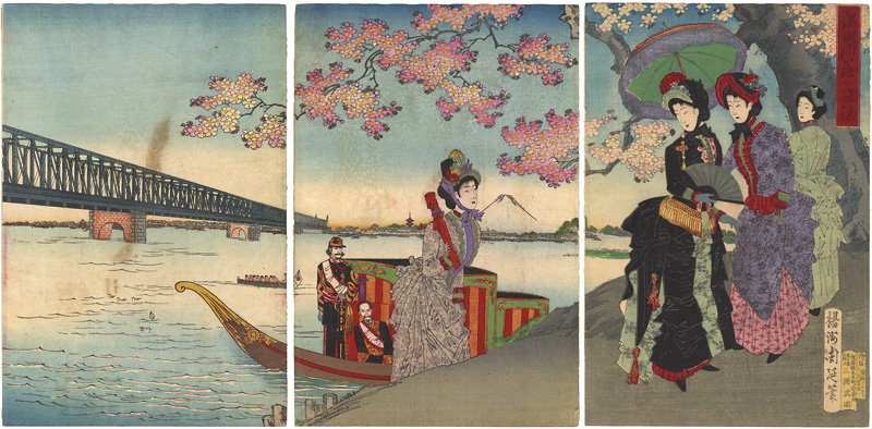Chikanobu “Excursion to View Cherry Blossoms by the Sumida River”／