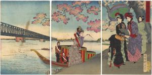 Chikanobu/Excursion to View Cherry Blossoms by the Sumida River[隅田川花の遊覧]