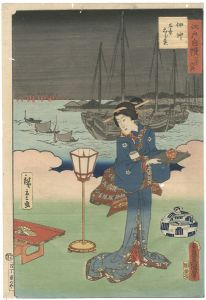 Toyokuni III, Hiroshige II/36 Famous and Interesting Things in Edo / Shirauo (ice fish) Offshore Tsukuda Island[江戸自慢三十六興　佃沖　名産しら魚]