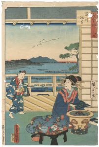 Toyokuni III, Hiroshige II/36 Famous and Interesting Things in Edo / Nori (dried lava) at Shinagawa[江戸自慢三十六興　品川　海苔]