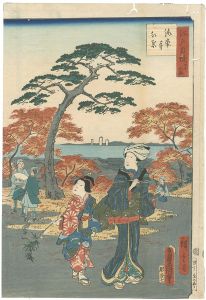 Toyokuni III, Hiroshige II/36 Famous and Interesting Things in Edo / Autumn Leaves in the Kaian-ji Temple[江戸自慢三十六興　海案寺　紅葉]
