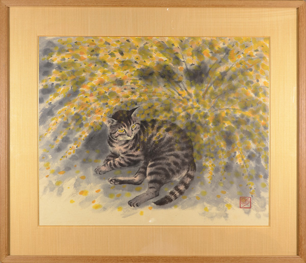 穐月明｢自筆画　萩の猫｣／