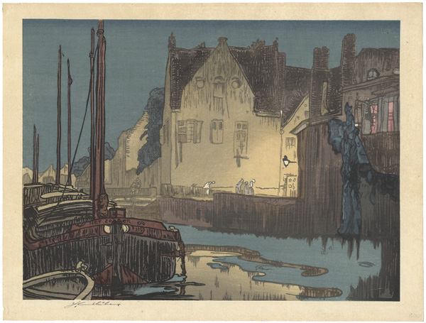 Frank Brangwyn “Bruges at Night (Bridge of the Predikheren)”／