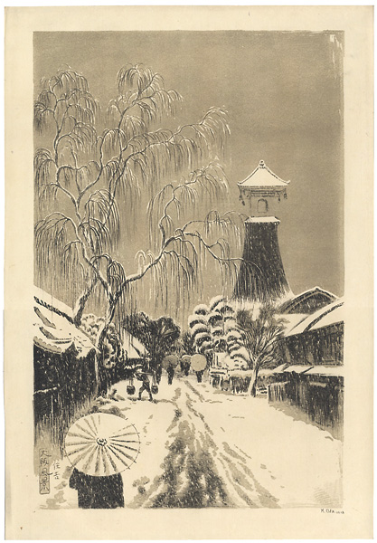 織田一磨｢大阪風景　住吉（雪景）｣／