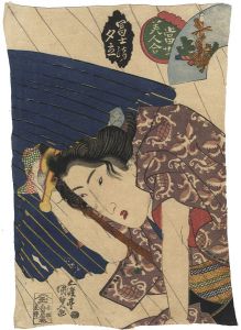 Kunisada I/Contest of Present-day Beauties / Sudden Shower on the Way Home from the Fuji Festival[當世美人合　冨士詣之夕立]