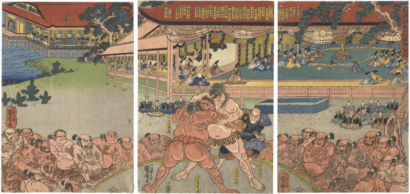 Kuniyoshi “The Great Wrestling Match Before Yoritomo and His Son Sanetomo: Chokyo Wrestling with Chikatsune”／