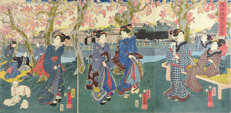 Kuniyoshi “Cherry Blossoms in Full Bloom on the Banks of the Sumida River”／