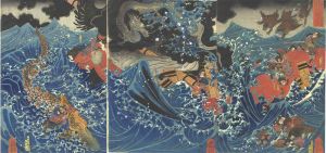 Kuniyoshi/On the Sea at Mizumata in Higo Province, Tametomo is Shipwrecked in a Storm[肥後国水俣の海上にて為朝難風に遇う]