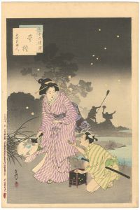 Toshikata/36 Elegant Selections - Catching Fireflies / Women of the Tenmei Era	[三十六佳撰　蛍狩　天明頃婦人]
