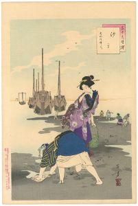 Toshikata/36 Elegant Selections - Shell Gathering / Women of the Bunka Era	[三十六佳撰　汐干 文化頃婦人]