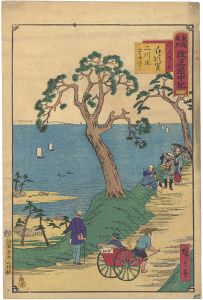 Hiroshige III/Tokai Meisho Kaisei Gojusan-eki Kaisei Dochu-ki / #36 Shirasuga[東海名所改正五十三駅　改正道中記　三十六　白須賀　汐見坂の景　二川迄一里二十四丁]