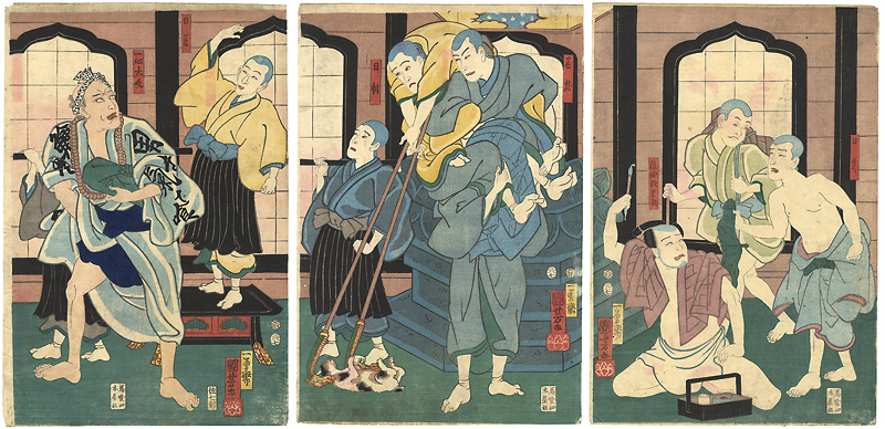 Kuniyoshi “Isshin Tasuke, Shinoda Masabei and Monks”／
