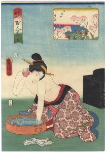 Toyokuni III, Kunihisa/Famous Places in Edo Compared with 100 Beauties / Yotsuya	[江戸名所百人美女　御殿山]