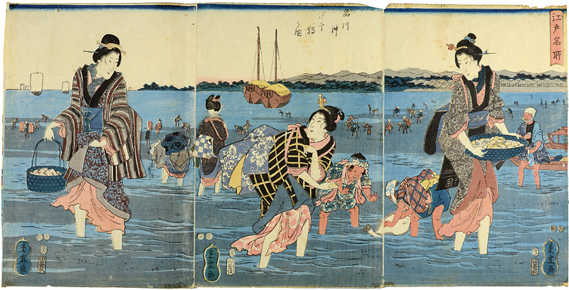 Shigenobu “Famous Place of Edo / Gathering Seashells off the Coast of Shinagawa.”／