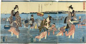 Shigenobu/Famous Place of Edo / Gathering Seashells off the Coast of Shinagawa.[江戸名所　品川沖汐干狩之図]