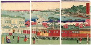 KunimasaⅣ/Shinbashi, Tokyo Railway Prosperity and Takanawa Background[東京新橋鉄道繁栄并高輪遠景]