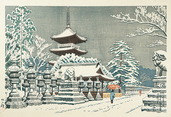 Asano Takeji “Famous Places of Tokyo / Ueno Tosho-gu Shrinei n snow”／