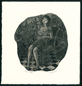 涌田利之｢蔵書票 椅子の少女｣
