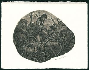 涌田利之｢蔵書票 自転車の少女II｣