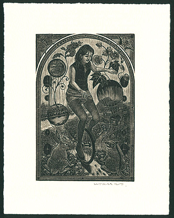 Wakuta Toshiyuki “Ex Libris / Girl on Monocycle”／