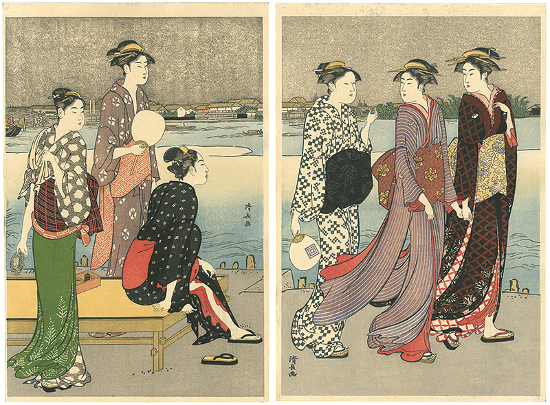 Kiyonaga “Enjoying the Evening Cool on the Banks of the Sumida River 【Reproduction】	”／