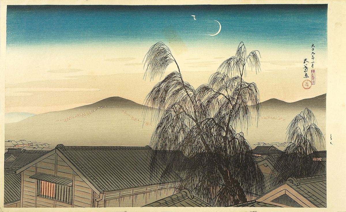 Hashiguchi Goyo “Evening moon at Kobe”／