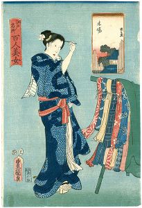 Toyokuni III, Kunihisa/Famous Places in Edo Compared with 100 Beauties / Kiba[江戸名所百人美女　木場]