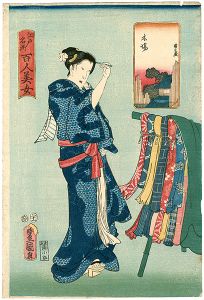 Toyokuni III, Kunihisa/Famous Places in Edo Compared with 100 Beauties / Kiba	[江戸名所百人美女　木場]