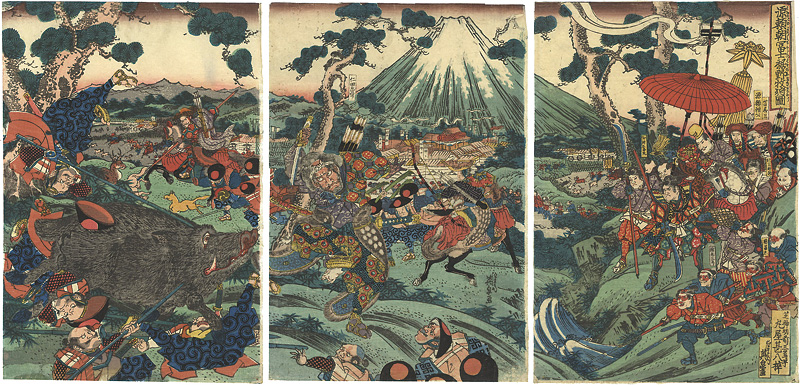 Eisen “The Great Hunting-party of Yoritomo on the Moor Below Mt. Fuji	”／