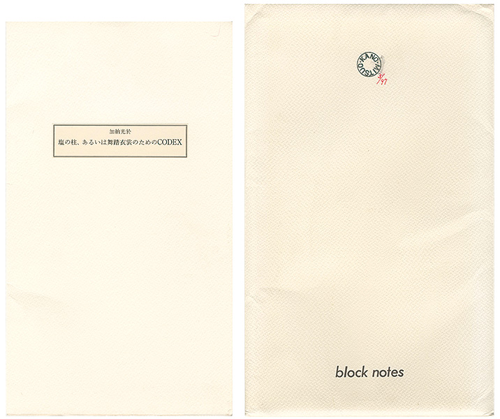 “塩の柱、あるいは舞踏衣裳のためのCODEX block notes III” ／