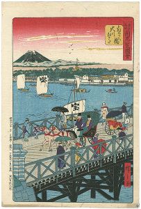 Hiroshige III/[東京名所　開花一覧図会　両国橋大川ばた]