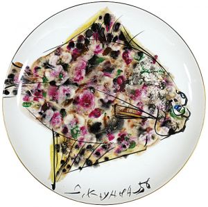 加山四郎｢自筆絵付皿　鰈｣