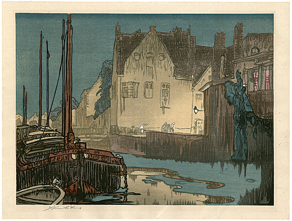 Frank Brangwyn “Bruges at Night (Bridge of the Predikheren)”／