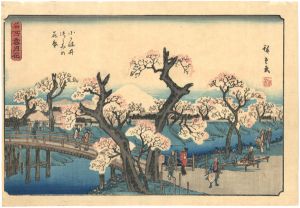 Hiroshige I/Snow, Moon, and Flowers at Famous Places /  Cherry Trees in Bloom on the Embankment at Koganei [名所雪月花　小かね井つつみの花盛]