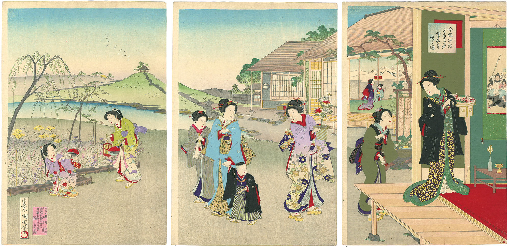 国周｢今様風俗はかま着帯解き祝いの図｣／
