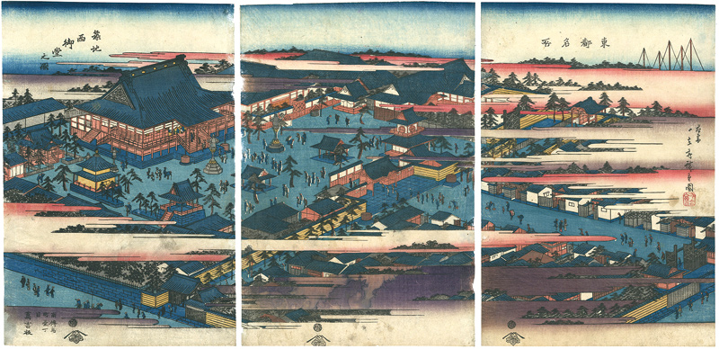 Hiroshige I “amous Places in the Eastern Capital, Hall (of the Hongan-ji Temple) at Tsukiji”／