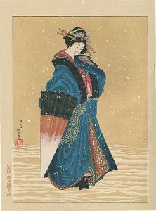 Hokusai/Beauty with Umbrella in the Snow【Reproduction】[雪中傘持美人【復刻版】]