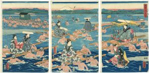 Shigenobu/Fording the Oi River[大井川かち渡]