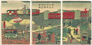 Hiroshige III/A Steam Locomotive at Kanagawa prefecture[神奈川入河景蒸気車鉄道図]