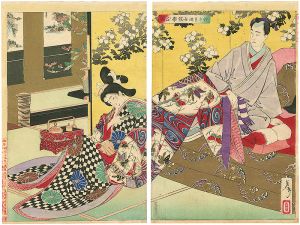 Yoshitoshi/A New Selection of Eastern Brocade Prints / The Shogun Tsunayoshi Teaches Osame to be a Courtesan[新撰東錦絵　於さめ遊女を学ぶ図]