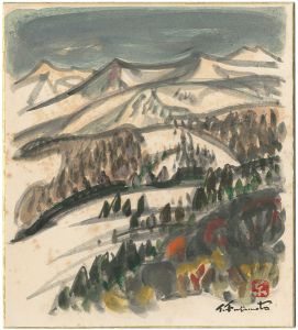 藤本東一良｢自筆画色紙　雪の湯沢高原｣