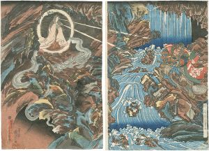 Kuniyoshi/Nitta Shiro Tadatsune and the White Dragon Ghost[仁田四郎忠常　冨士の人穴に入るの図]