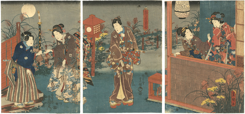 Toyokuni III “Colorful Flowering Grasses in the Light of the Full Moon”／